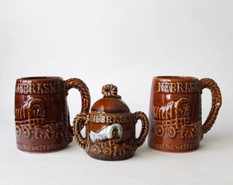 Vintage Nebraska Mugs Sugar Set Where the West Begins