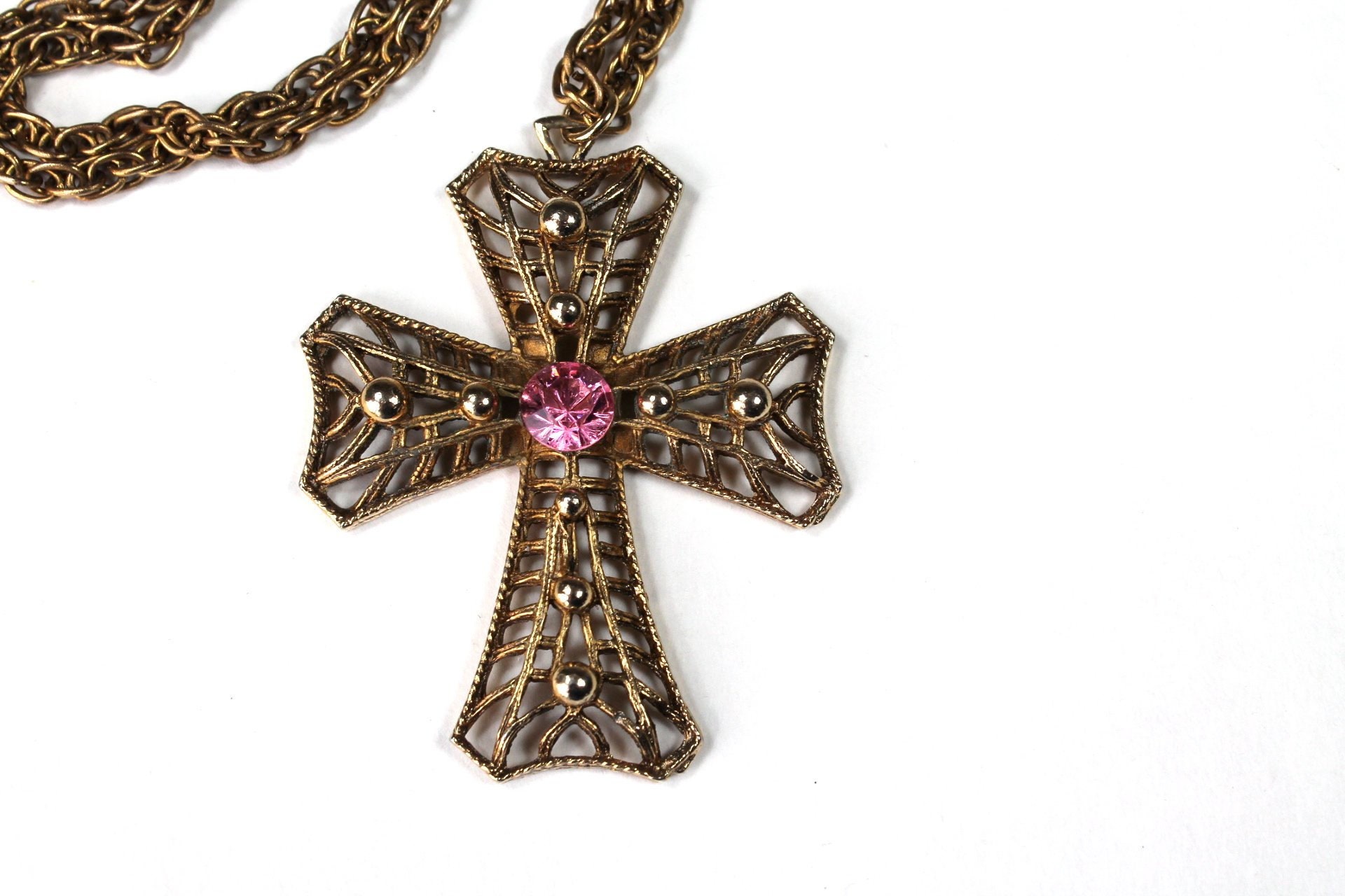 Large Gold Rhinestone 80s Necklace - Etsy