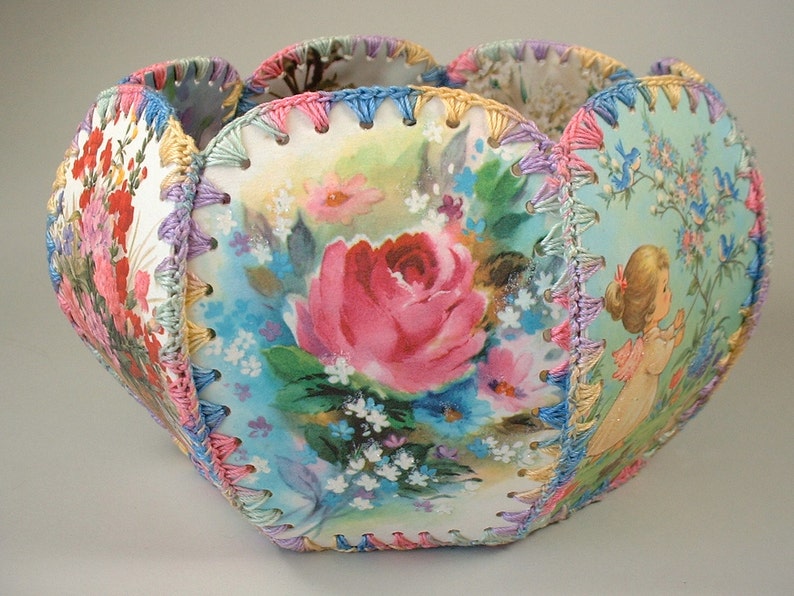 Vintage Handmade Basket Greeting Cards Hand Sewn Crocheted Etsy