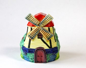 Vintage Marutomoware Windmill Jam Jar: Art Deco Ceramic Preserve Pot