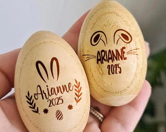Personalisiertes graviertes Hasenohren-hölzernes Osterei mit Namen und Jahr, gravierte Egg Shaker Kinder, zuerst Ostern, Geschenk für Kinder, Ostergeschenke