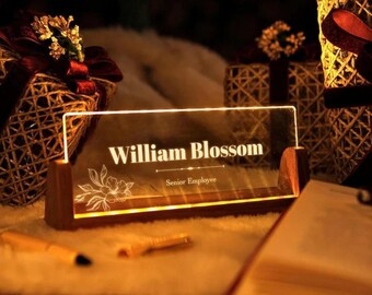 Personalisierte Schreibtisch Name Plate Name, Vatertagsgeschenke, Geschenk für Papa, Bester Papa aller Zeiten, Schreibtischzubehör, Anhänger mit Holzsockel Acryl Namensteller