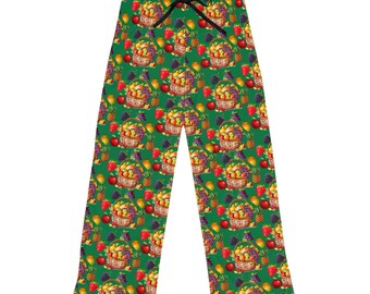 Damespyjamabroek met groene vruchtenprint, comfortabele lounge-nachtkleding voor haar, tropische pyjamabroek, pyjamabroek met fruitpatroon, schattige lounge