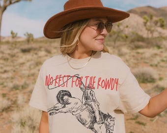 Vintage Cowboy Graphic Tee: Comfort Colors Western Grunge Shirt, Freedom No Rest For The Rowdy Unisex TShirts
