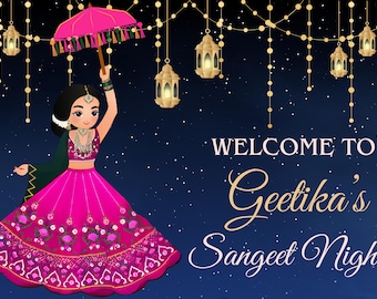 Letrero de bienvenida editable para ceremonia Sangeet: impresión digital para bodas indias, decoración Sangeet/Garba, póster Sangeet/Garba