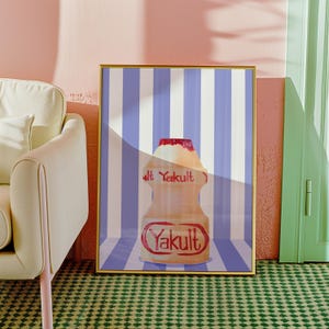 Yakult Illustration,Asian Beverage Drink Art,MCM Retro Filipino Snack Drawing,Mexican Japanese Korean Taiwanese Thai Vietnamese