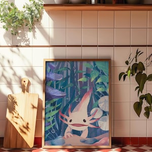 Illustration d'axolotl, impression d'axolotl de natation par un artiste philippin, dessin d'art animalier mignon, impression d'art numérique, cadeau pour art mural propriétaire d'axolotl
