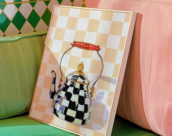 Mackenzie Childs Teapot Art,MCM Home Art,Filipino Gouache Art,Kitchen Wall Decor,Gouache Digital Vector Style Art