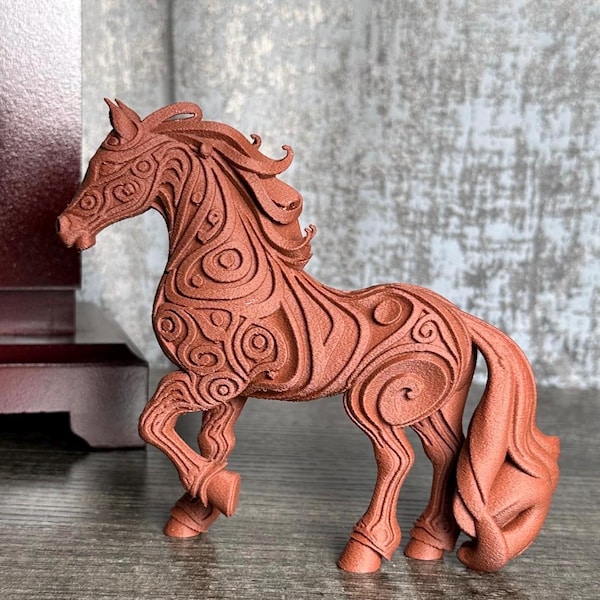 Figurine décorative de cheval imprimée en 3D - Statue de cheval en filigrane ornée, décoration d'intérieur élégante, élément de décoration de bureau unique, cadeau pour les amateurs de chevaux