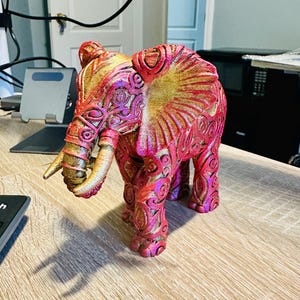Hand Painted Elephant Figurine, Swirl Pattern Desk Sculpture, Safari Home Decor, Unique Animal Gift