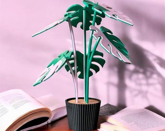 Pink Monstera Albo Coaster Planter, Pastel Plant Lover Gift, 3D Printed Desk Decor