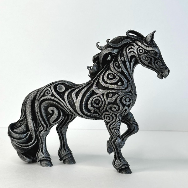 3D Printed Swirl Horse Statue, Decorative Horse Figurine, Elegant Desk Accent, Gift for Horse Lovers