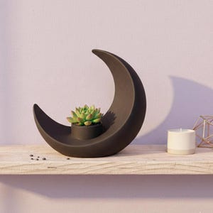 Matte Black Crescent Moon Planter – Celestial Boho Indoor Plant Pot