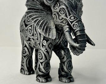 Hand Painted Elephant Figurine, Swirl Pattern Desk Sculpture, Safari Home Decor, Unique Animal Gift