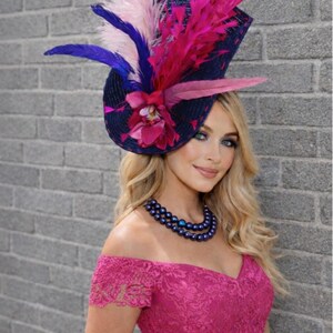 Derby Hat Navy Pink - Etsy display picture 1
