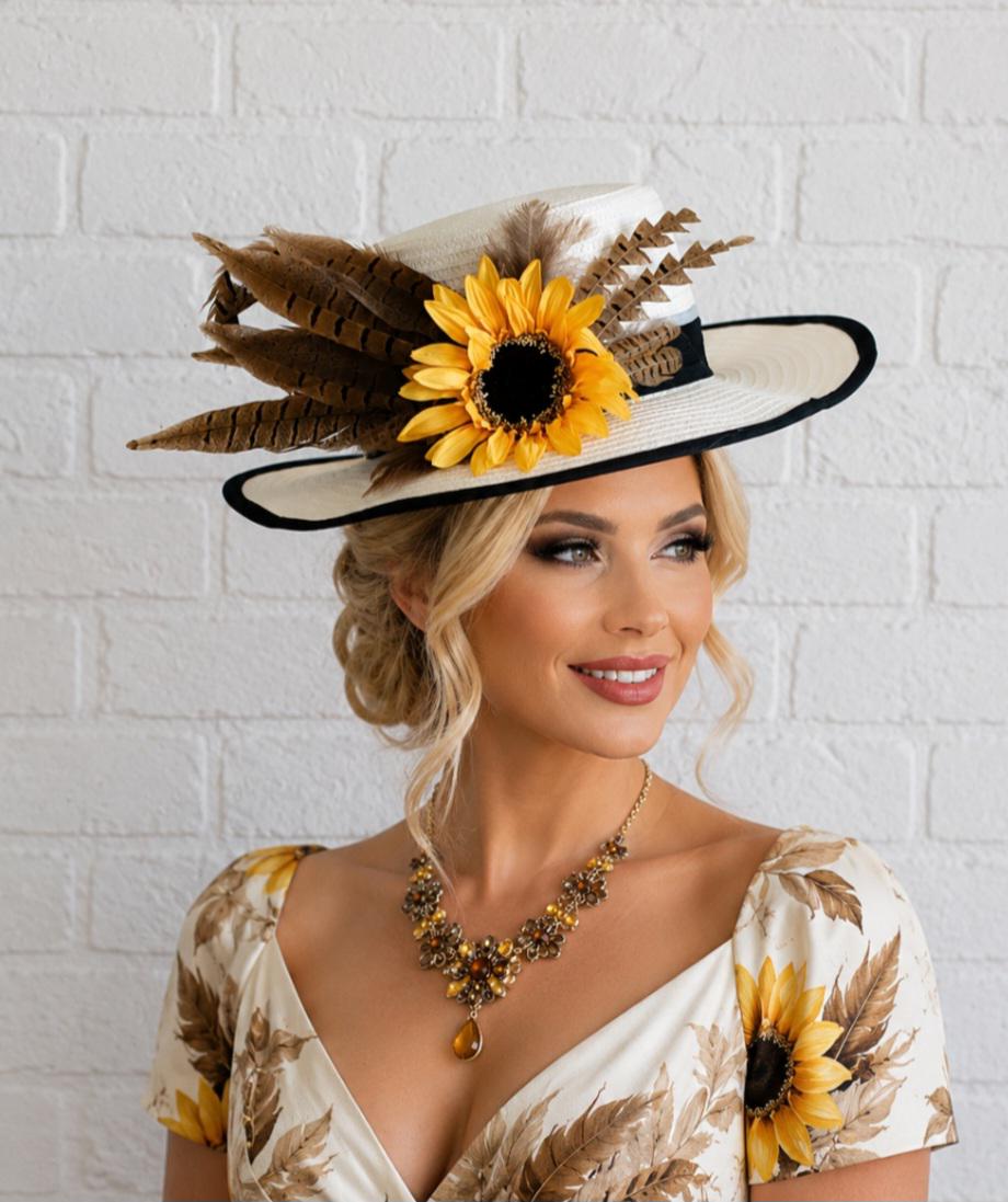 Double sided sunflower Floral Kentucky Derby Hat Fascinator headband NWOT Coucoland Sunflower Hat Fascinators for Women - Flower  main image 3