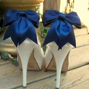 Fermagli per scarpe con fiocco in raso blu navy, fiocchi eleganti per scarpe da sposa, tacchi alti, décolleté da sposa, accessori per occasioni speciali, fermagli per scarpe con fiocco grande