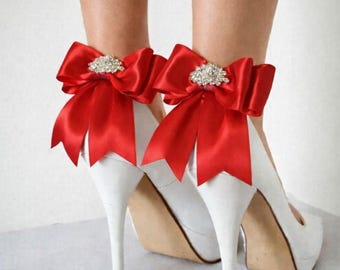 Satin Bow Shoe Clips, Rhinestone Bridal Shoe Accessory
