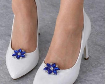 Sparkling Rhinestone Shoe Clips: Royal Blue Clear Crystal Wedding Accessory