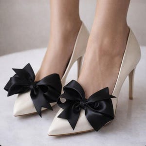 Black Satin Bow Shoe Clips, Bridal Shoe Accessory