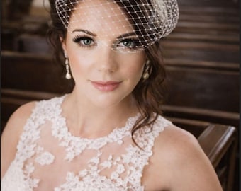 Velo de red francesa tipo jaula, velo de novia bandeau, blanco o marfil