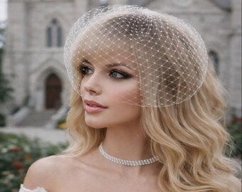 1920s Birdcage Veil, French Netting, Bridal Face Veil with Comb