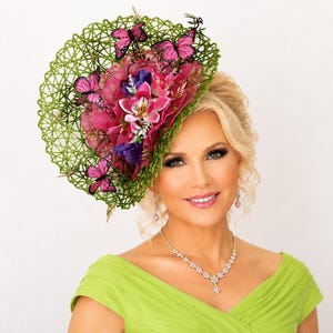 Pink Derby Hat With Butterflies - Etsy display picture 2