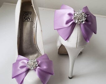 Satin Bow Shoe Clips, Rhinestone Bridal Shoe Jewelry