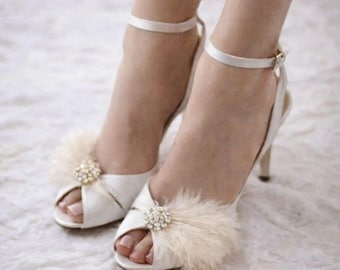 Feather Wedding Shoe Clips, Rhinestone Bridal Accessories