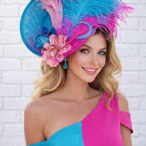 Pink and Teal Derby Hat - Etsy display picture 3