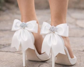 Satin Bow Shoe Clips, Wedding Shoe Clips, Bow Shoe Clips, Rhinestones, Wedding Party,  Bridal Shoes Clips, High Heels Shoe Clips For Bride