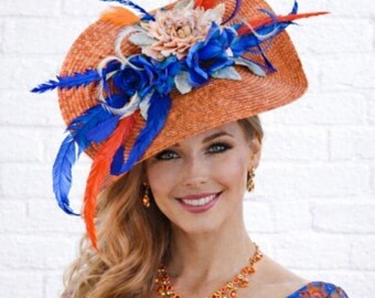 Fascia Cappello Da Sposa Blu Royal Con Fiocco - Kentucky Derby Royal Ascot - Fatto A Mano UK