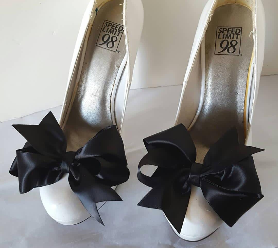 Black Satin Bow Shoe Clips, Wedding Shoe Clips, Bows for Shoes