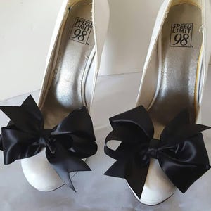 Black Satin Bow Shoe Clips,  Wedding Shoe Clips,  Bows for Shoes, heels, pumps, flats, sandals, Fancy Shoe Clips,  Bridal Shoe Clips