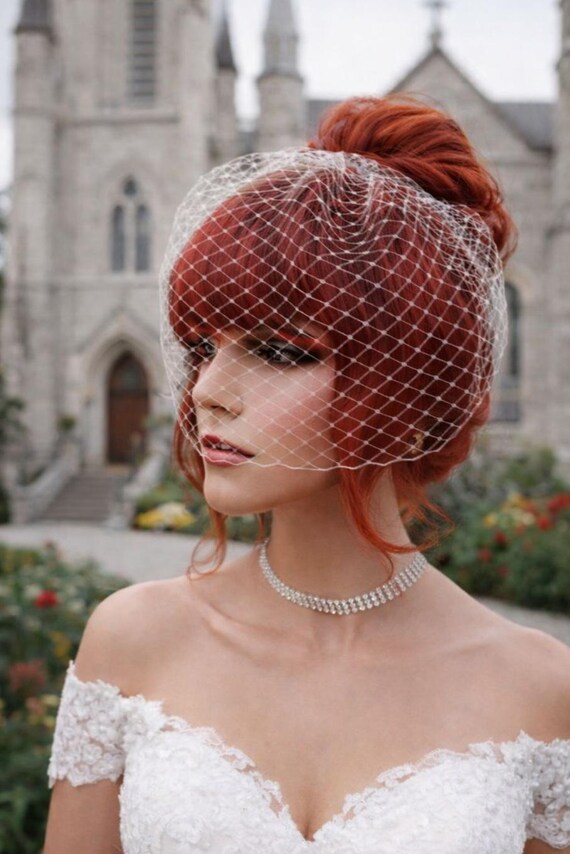 1920s Birdcage Veil, French Netting, Bridal Face Veil With 