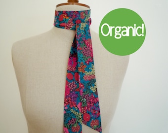 Liberty floral print skinny neck tie, printed neck scarf, organic cotton