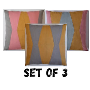 Mid-century style set of three cushion covers, geometric linen scatter cushions covers set, set of three colour block throw pillow covers