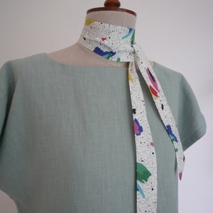 Linen loose fit top, pleat-back boxy 80's style linen top, minimalist linen blouse, duck-egg blue linen boat neck top image 5