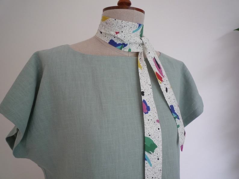 Linen loose fit top, pleat-back boxy 80's style linen top, minimalist linen blouse, duck-egg blue linen boat neck top image 5
