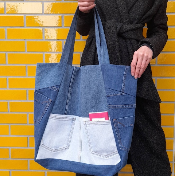 Denim Bag Recycled Jeans Bag Blue Shopper Bag Denim Purse 