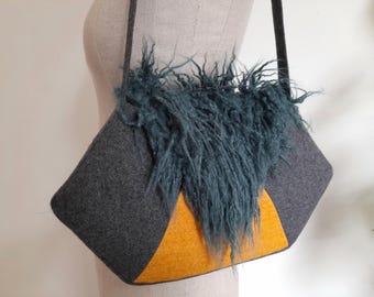 Colour block geometric 80's style grey, gold and turquoise bag, gift for women
