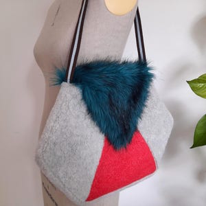 Colourful unique hexagonal colour block shoulder bag, gift for women, 80's style bag