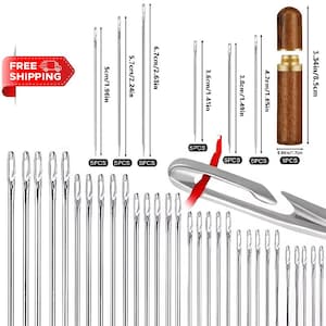 May include: A collection of silver sewing needles of various sizes, ranging from 1.96 inches to 2.63 inches in length, with a wooden needle case. The image also includes a needle threader and a red ribbon.