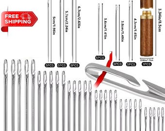 30 Pcs Side Hole Sewing Needles, Stainless Steel, Wood Case