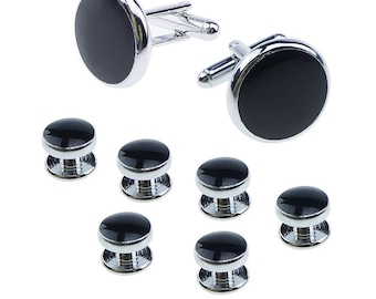 Tuxedo Cufflink and Stud Set - Elegant Formal Wear, 8 Pcs