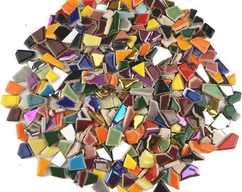 Vibrant Broken Ceramic Tiles for Crafts Mosaics,Irregular Polished China Tile Scraps Stained Glass Pieces, Mixed Colors