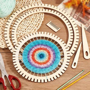 Wooden Circular Weaving Loom Set, Beginner Tapestry Tools, Fiber Arts Kit