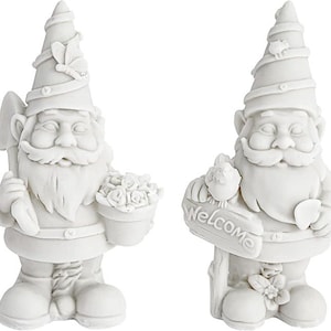 2 Pack Ceramics to Paint - Paint Your Own Garden Gnome Statues, Blank Paintable Ceramics for Adults (5 in)
