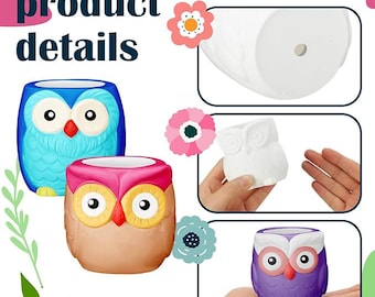 18 Pcs Ceramics to Paint Owl Succulent Pots Ceramic Painting Kit for Adults Figurines Craft Kit Planter Paintable Owl Ceramic Flowerpots