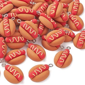 50pcs Resin Hot Dog Charms Flat Back Hotdog Fast Food Charm for Jewelry Making Bracelets Necklace Bulk